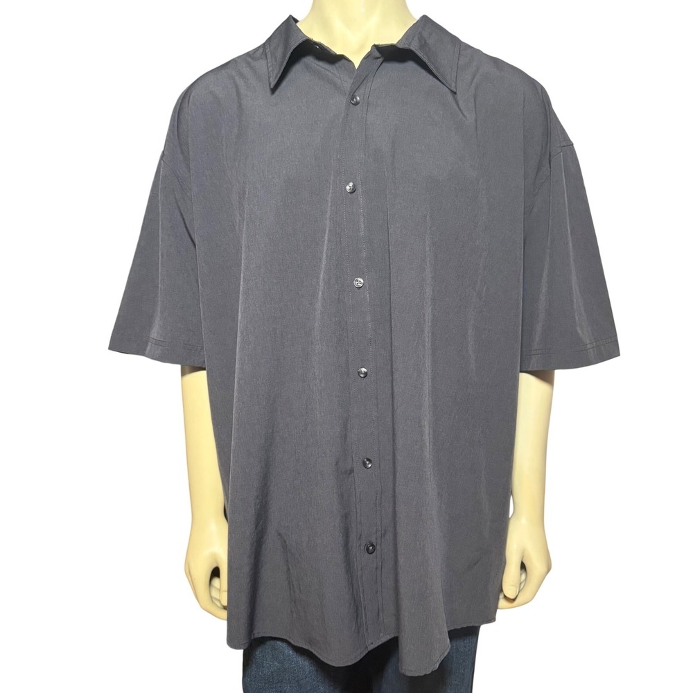 Kenneth Cole New York Mens Regular Fit Short‎ Sleeve Shirt Gray KNXC40BLK8 32x25